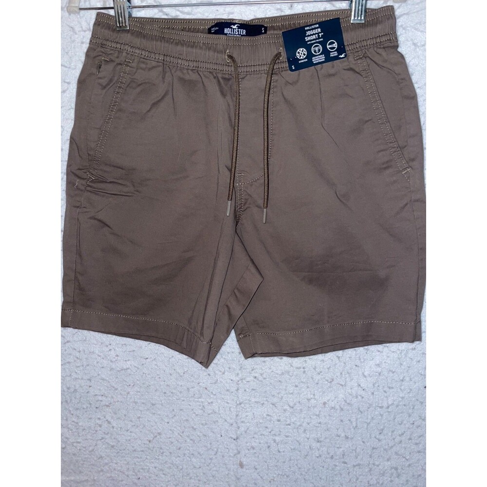 Men's Holister Epic Flex Jogger Shorts 7'' Stretch sz S brown Zip pocket